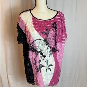 Elementz Pink and Black Textured Butterfly Blouse